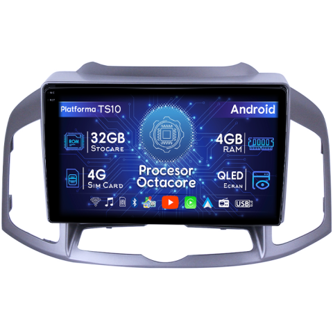 Captiva 2012-2017 - Navigatie dedicata Chevrolet Captiva 2012-2017, 4GB RAM 32GB ROM, Octacore, Android 14, Display QLED 1K 10", DSP, Carplay&Android Auto, SIM 4G, Bluetooth, Ventilator Activ
