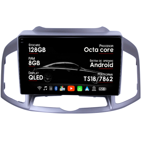 Captiva - Navigatie dedicata Chevrolet Captiva 2012-2017, 8GB RAM 128GB ROM, Octacore, Platforma TS18, Android 13, Display QLED 10”, Suporta camera 360º, DSP, Carplay&Android Auto, SIM 4G, Ventilator Activ
