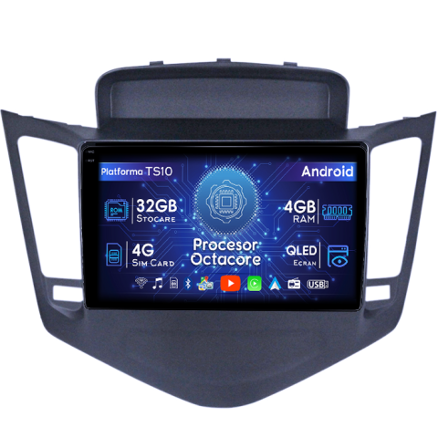 Cruze 2009-2014 - Navigatie dedicata Chevrolet Cruze 2009-2014, 4GB RAM 32GB ROM, Octacore, Android 14, Display QLED 1K 9", DSP, Carplay&Android Auto, SIM 4G, Bluetooth, Ventilator Activ