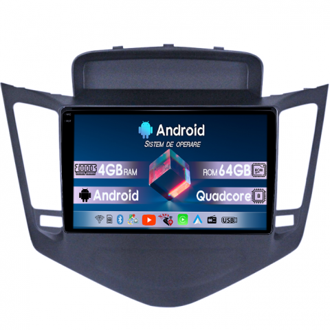 Cruze 2009-2014 - Navigatie dedicata Chevrolet Cruze 2009-2014, 4GB RAM 64GB ROM, Quadcore, Android 14, Display QLED 1K 9", DSP, Carplay&Android Auto, Suport camere AHD