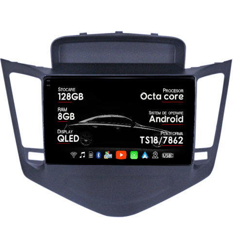 Cruze 2009-2014 - Navigatie dedicata Chevrolet Cruze 2009-2014, 8GB RAM 128GB ROM, Octacore, Platforma TS18, Android 13, Display QLED 9”, Suporta camera 360º, DSP, Carplay&Android Auto, SIM 4G, Ventilator Activ