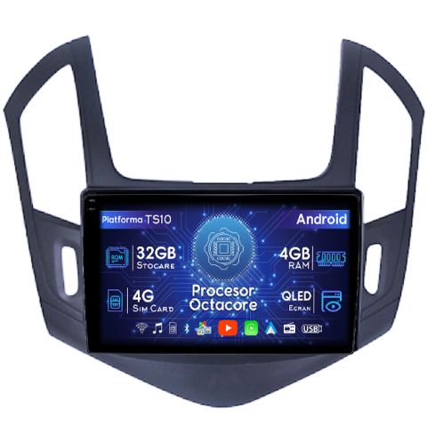 Cruze (2008-2015) - Navigatie dedicata Chevrolet Cruze 2012-2015, 4 GB RAM 32 ROM, Android 13, Display QLED  9",DSP, Carplay, Android Auto, Internet, Youtube , Waze , Wi Fi , Usb , Bluetooth