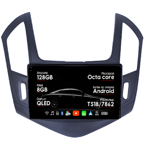 Cruze 2012-2015 - Navigatie dedicata Chevrolet Cruze 2012-2015, 8GB RAM 128GB ROM, Octacore, Platforma TS18, Android 13, Display QLED 9”, Suporta camera 360º, DSP, Carplay&Android Auto, SIM 4G, Ventilator Activ