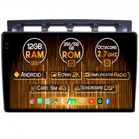 Picanto 2004-2011 - Navigatie dedicata Kia Picanto 2004-2007, 12GB RAM 256GB ROM, Android 14, Rezolutie 2K, Display QLED, 9", DSP, Carplay, Android Auto, Internet, Youtube, Waze, Wi Fi, USB