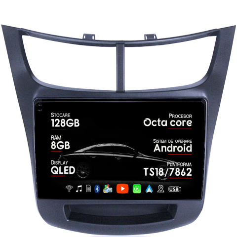 Navigatii Dedicate - Navigatie dedicata Chevrolet Sail 2015-2018, 8GB RAM 128GB ROM, Octacore, Platforma TS18, Android 13, Display QLED 9”, Suporta camera 360º, DSP, Carplay&Android Auto, SIM 4G, Ventilator Activ