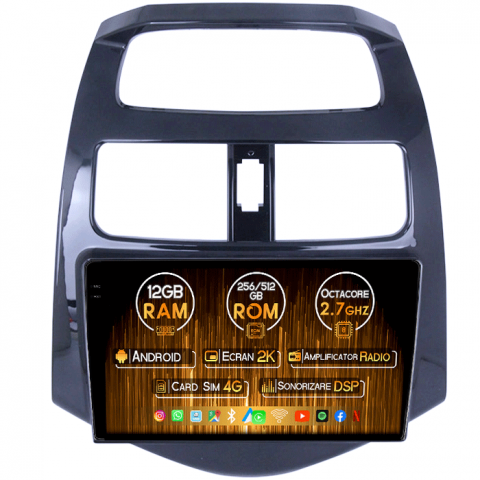 Spark 2010-2014 - Navigatie dedicata Chevrolet Spark 2010-2014, 12GB RAM 256GB ROM, Android 13, Rezolutie 2K, Display QLED, 9", DSP, Carplay, Android Auto, Internet, Youtube, Waze, Wi Fi, USB