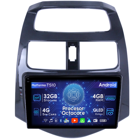 Spark 2010-2014 - Navigatie dedicata Chevrolet Spark 2010-2014, 4GB RAM 32GB ROM, Octacore, Android 14, Display QLED 1K 9", DSP, Carplay&Android Auto, SIM 4G, Bluetooth, Ventilator Activ