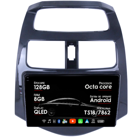 Navigatii Dedicate - Navigatie dedicata Chevrolet Spark 2010-2014,8GB RAM 128GB ROM, Octacore, Platforma TS18, Android 13, Display QLED 9”, Suporta camera 360º, DSP, Carplay&Android Auto, SIM 4G, Ventilator Activ