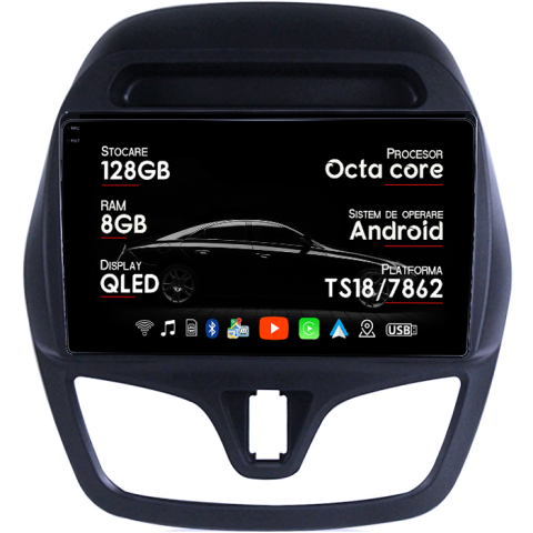 Spark Beat 2015-2018 - Navigatie dedicata Chevrolet Spark 2015-2018, 8GB RAM 128GB ROM, Octacore, Platforma TS18, Android 13, Display QLED 9”, Suporta camera 360º, DSP, Carplay&Android Auto, SIM 4G, Ventilator Activ