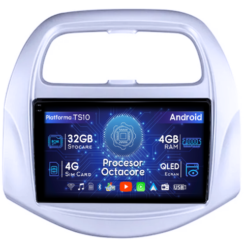 Spark Beat 2018-2020 - Navigatie dedicata Chevrolet Spark Beat 2018-2020, 4GB RAM 32GB ROM, Octacore, Android 14, Display QLED 1K 9", DSP, Carplay&Android Auto, SIM 4G, Bluetooth, Ventilator Activ