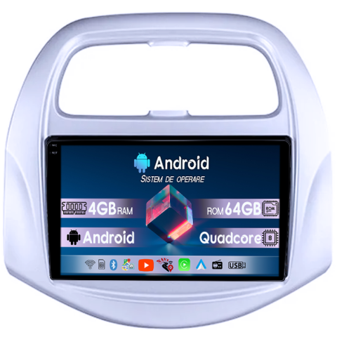 Spark Beat 2018-2020 - Navigatie dedicata Chevrolet Spark Beat 2018-2020, 4GB RAM 64GB ROM, Android 14, Wireless Carplay si Android auto, Display QLED  9 inch, Microfon Extern, QLED