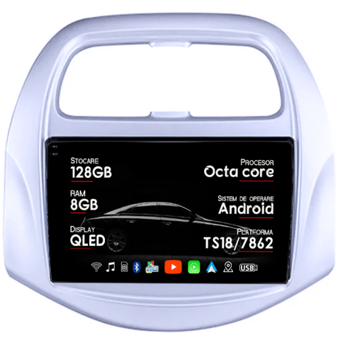 Navigatii Dedicate - Navigatie dedicata Chevrolet Spark Beat 2018-2020, 8GB RAM 128GB ROM, Octacore, Platforma TS18, Android 13, Display QLED 9”, Suporta camera 360º, DSP, Carplay&Android Auto, SIM 4G, Ventilator Activ