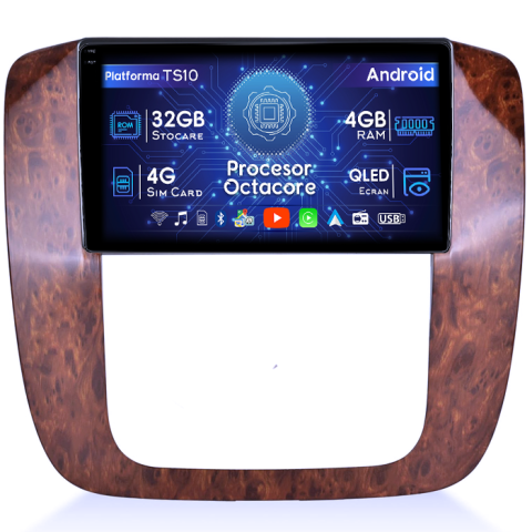 Tahoe 2012 - Navigatie dedicata Chevrolet Tahoe 2012, 4GB RAM 32GB ROM, Octacore, Android 14, Display QLED 1K 9", DSP, Carplay&Android Auto, SIM 4G, Bluetooth, Ventilator Activ