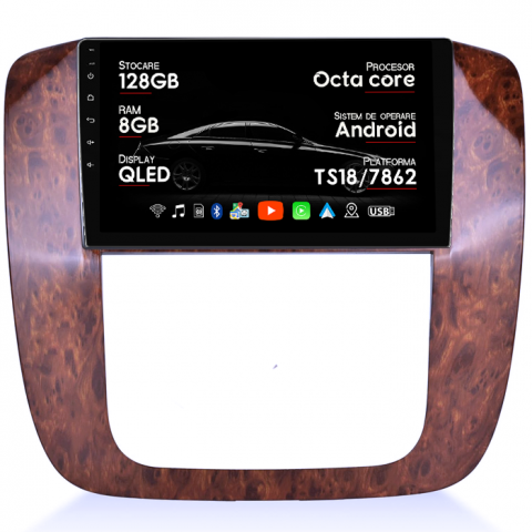 Tahoe 2012 - Navigatie dedicata Chevrolet Tahoe 2012, 8GB RAM 128GB ROM, Octacore, Platforma TS18, Android 14, Display QLED 9”, Suporta camera 360º, DSP, Carplay&Android Auto, SIM 4G, Ventilator Activ