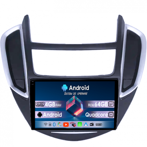 Trax Tracker 2014-2016 - Navigatie dedicata Chevrolet Trax Tracker 2014-2016, 4GB RAM 64GB ROM, Quadcore, Android 14, Display QLED 1K 9", DSP, Carplay&Android Auto, Suport camere AHD