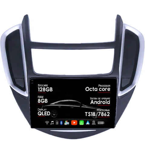Trax Tracker 2014-2016 - Navigatie dedicata Chevrolet Trax Tracker 2014-2016, 8GB RAM 128GB ROM, Octacore, Platforma TS18, Android 13, Display QLED 9”, Suporta camera 360º, DSP, Carplay&Android Auto, SIM 4G, Ventilator Activ