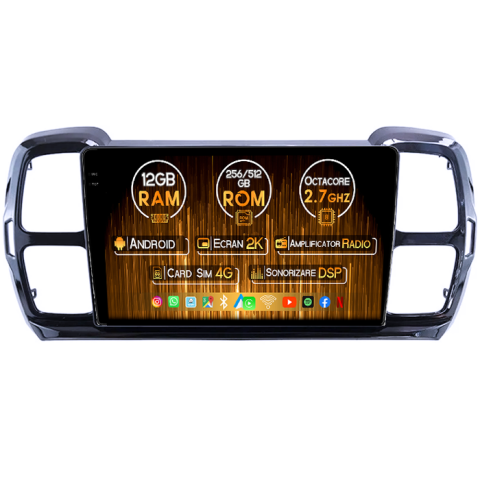 Citroen - Navigatie dedicata Citroen C5 Aircross 2018+, 12GB RAM 256GB ROM, Android, Rezolutie 2K, Display QLED, 9", DSP, Carplay, Android Auto, Internet, Youtube, Waze, Wi Fi, USB