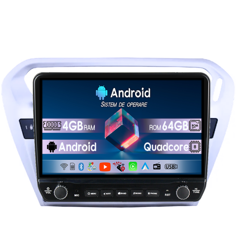 C-Elysee - Navigatie dedicata Citroen C-Elysee 2012+ Tesla cu butoane rotative model 2024, 4GB RAM 64GB ROM, Procesor Quadcore, Android 14, Display QLED 10", DSP, Carplay&Android Auto