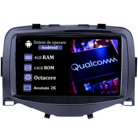 Peugeot 108 2016 - Navigatie dedicata Citroen C1 2016, 4GB RAM 64GB ROM, Procesor Qualcomm Octacore, Android 14, Rezolutie 2K, Display QLED 9", DSP, Carplay&Android Auto, SIM 4G