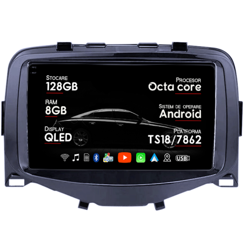 c1 - Navigatie dedicata Citroen C1 2016, 8GB RAM 128GB ROM, Octacore, Platforma TS18, Android 13, Display QLED 9”, Suporta camera 360º, DSP, Carplay&Android Auto, SIM 4G, Ventilator Activ