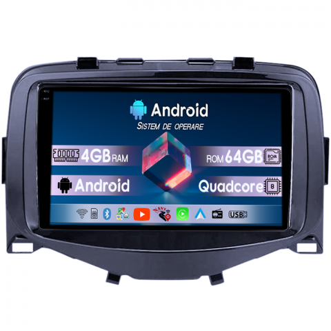 Citroen - Navigatie dedicata Citroen C1 2016, 4GB RAM 64GB ROM, Quadcore, Android 14, Display QLED 1K 9", DSP, Carplay&Android Auto, Suport camere AHD