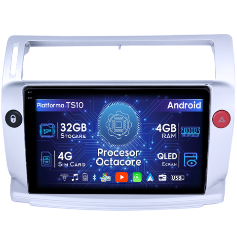 Citroen - Navigatie dedicata Citroen C4 2004-2014, 4GB RAM 32GB ROM, Octacore, Android 14, Display QLED 1K 9", DSP, Carplay&Android Auto, SIM 4G, Bluetooth, Ventilator Activ