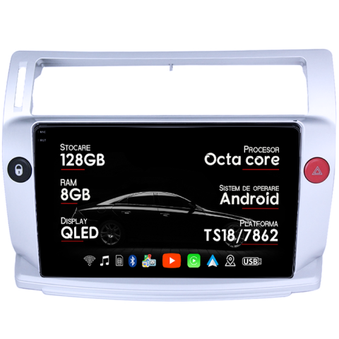 C4 2004-2014 - Navigatie dedicata Citroen C4 2004-2014, 8GB RAM 128GB ROM, Octacore, Platforma TS18, Android 13, Display QLED 9”, Suporta camera 360º, DSP, Carplay&Android Auto, SIM 4G, Ventilator Activ