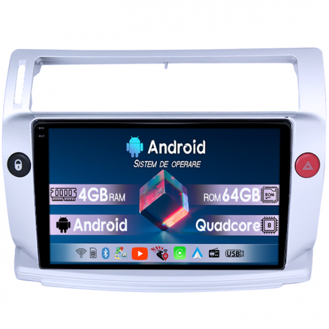 Citroen - Navigatie dedicata Citroen C4 2004-2014, 4GB RAM 64GB ROM, Quadcore, Android 14, Display QLED 1K 9", DSP, Carplay&Android Auto, Suport camere AHD