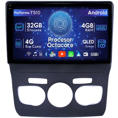Citroen - Navigatie dedicata Citroen C4L 2013-2016, 4GB RAM 32GB ROM, Octacore, Android 14, Display QLED 1K 10", DSP, Carplay&Android Auto, SIM 4G, Bluetooth, Ventilator Activ