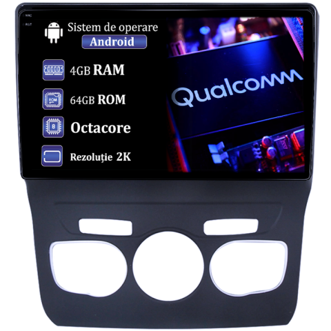 Navigatii Dedicate - Navigatie dedicata Citroen C4L 2013-2016, 4GB RAM 64GB ROM, Procesor Qualcomm Octacore, Android 14, Rezolutie 2K, Display QLED 10", DSP, Carplay&Android Auto, SIM 4G