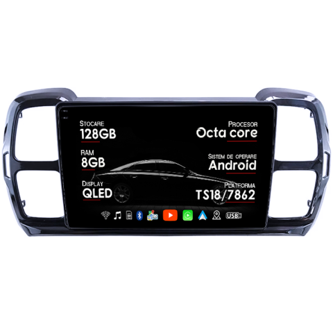 Navigatii Dedicate - Navigatie dedicata Citroen C5 Aircross 2018+, 8GB RAM 128GB ROM, Octacore, Platforma TS18, Android 14, Display QLED 9”, Suporta camera 360º, DSP, Carplay&Android Auto, SIM 4G, Ventilator ActiV
