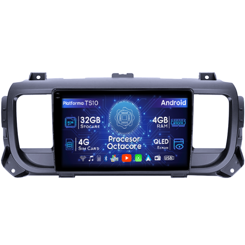 Citroen - Navigatie dedicata Citroen Jumpy 2016-2021, 4GB RAM 32GB ROM, Octacore, Android 14, Display QLED 1K 9", DSP, Carplay&Android Auto, SIM 4G, Bluetooth, Ventilator Activ