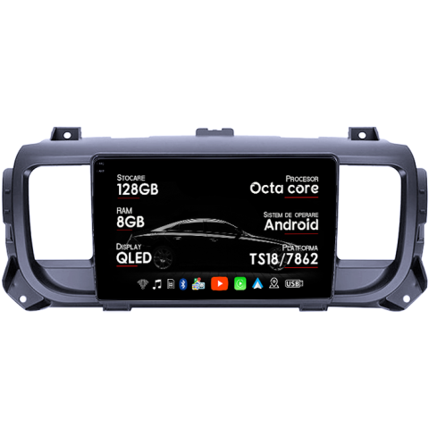 Jumpy 2016-2021 - Navigatie dedicata Citroen Jumpy 2016-2021, 8GB RAM 128GB ROM, Octacore, Platforma TS18, Android 13, Display QLED 9”, Suporta camera 360º, DSP, Carplay&Android Auto, SIM 4G, Ventilator Activ