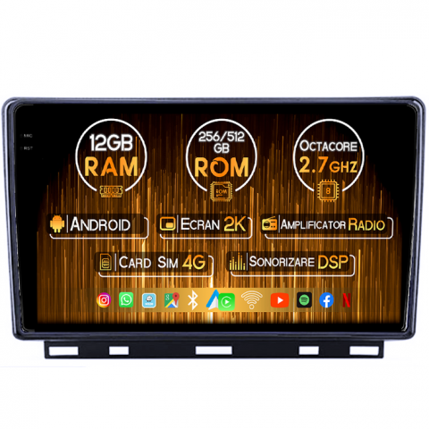 Clio 5 - Navigatie dedicata Clio 5, 12GB RAM 256GB ROM, Android 13, Rezolutie 2K, Display QLED 9", DSP, Carplay&Android Auto, SIM 4G, Ventilator Activ, Suport Camere 360