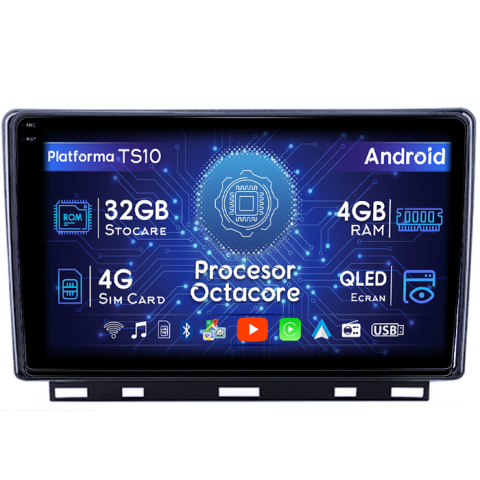 Clio 5 - Navigatie dedicata Clio 5, 4GB RAM 32GB ROM, Octacore, Android 14, Display QLED 1K 9", DSP, Carplay&Android Auto, SIM 4G, Bluetooth, Ventilator Activ