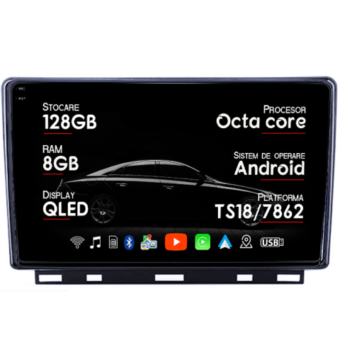 Clio 5 - Navigatie dedicata Clio 5, 8GB RAM 128GB ROM, Octacore, Platforma TS18, Android 14, Display QLED 9â, Suporta camera 360Âş, DSP, Carplay&Android Auto, SIM 4G, Ventilator Activ