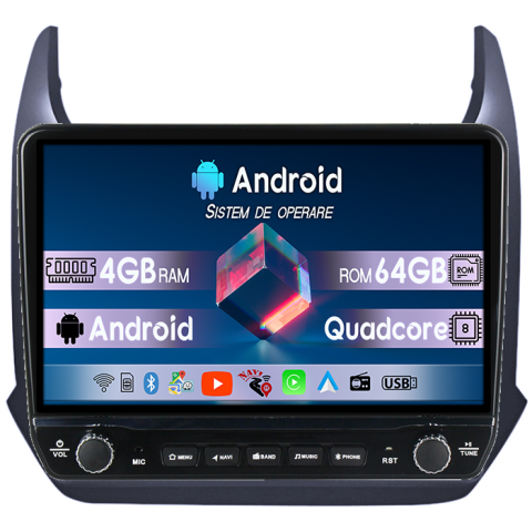 Cobalt 2011-2018 - Navigatie dedicata Cobalt 2011-2018 Tesla cu butoane rotative model 2024, 4GB RAM 64GB ROM, Procesor Quadcore, Android 14, Display QLED 10", DSP, Carplay&Android Auto