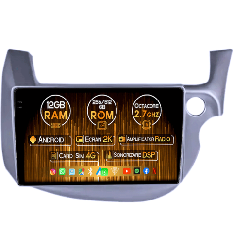 Honda - Navigatie dedicata Honda Fit/Jazz 2008-2013, 12GB RAM 256GB ROM, Android 13, Rezolutie 2K, Display QLED 9", DSP, Carplay&Android Auto, SIM 4G, Ventilator Activ, Suport Camere 360