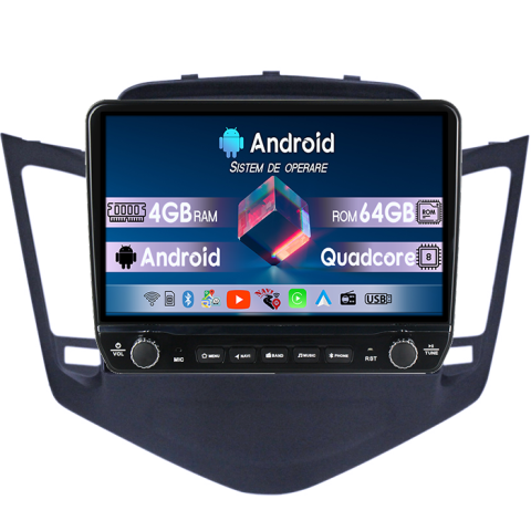 Cruze 2009-2014 - Navigatie dedicata Chevrolet Cruze 2009-2014 Tesla cu butoane rotative model 2024, 4GB RAM 64GB ROM, Procesor Quadcore, Android 14, Display QLED 10", DSP, Carplay&Android Auto