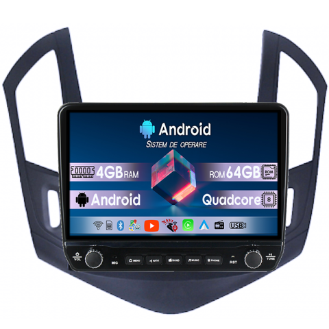 Cruze 2012-2015 - Navigatie dedicata Cruze 2012-2015 Tesla cu butoane rotative model 2024, 4GB RAM 64GB ROM, Procesor Quadcore, Android 14, Display QLED 10", DSP, Carplay&Android Auto