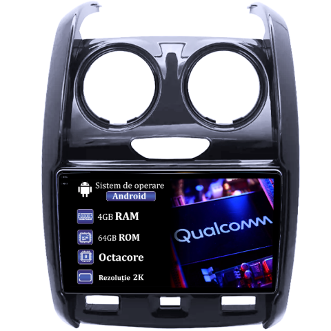 Duster 2015-2020 - Navigatie dedicata Dacia Duster 2015, 4GB RAM 64GB ROM, Procesor Qualcomm Octacore, Android 14, Rezolutie 2K, Display QLED 9", DSP, Carplay&Android Auto, SIM 4G