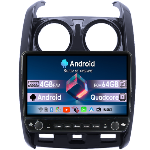 Duster 2015-2020 - Navigatie dedicata Dacia Duster 2015 Tesla cu butoane rotative model 2024, 4GB RAM 64GB ROM, Procesor Quadcore, Android 14, Display QLED 10", DSP, Carplay&Android Auto