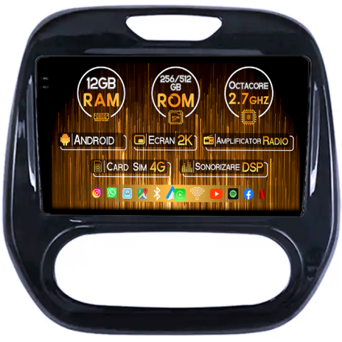 Captur 2013+ - Navigatie dedicata Renault Captur 2013+, 12GB RAM 256GB ROM, Android 14, Rezolutie 2K, Display QLED, 10", DSP, Carplay, Android Auto, Internet, Youtube, Waze, Wi Fi, USB
