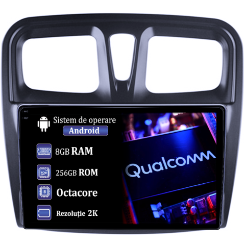 Dacia Logan 2 2015-2021 - Navigatie dedicata Dacia Logan 2 Clima 2015-2021, 4GB RAM 64GB ROM, Procesor Qualcomm Octacore, Android 14, Rezolutie 2K, Display QLED 9", DSP, Carplay&Android Auto, SIM 4G