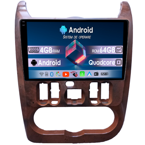 Dacia - Navigatie dedicata Dacia Logan 2009-2015, 4GB RAM 64GB ROM, Quadcore, Android 14, Display QLED 1K, 9", DSP, Carplay&Android Auto, Suport camere AHD