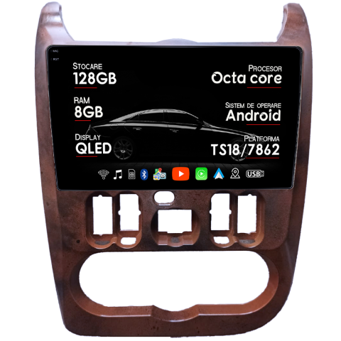 Dacia - Navigatie dedicata Dacia Logan 2009-2015, 8GB RAM 128GB ROM, Octacore, Platforma TS18, Android 14, Display QLED 9”, Suporta camera 360º, DSP, Carplay&Android Auto, SIM 4G, Ventilator Acti