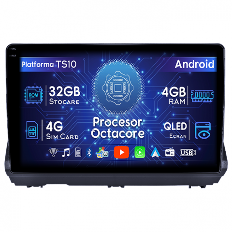 Dacia Logan 3 2021- (doar cele care nu au navigatie din fabrica) - Navigatie dedicata Dacia Logan 3 2021-2023, 4GB RAM 32GB ROM, Octacore, Android 14, Display QLED 1K 9", DSP, Carplay&Android Auto, SIM 4G, Bluetooth, Ventilator Activ