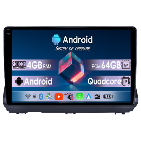 Dacia Logan 3 2021- (doar cele care nu au navigatie din fabrica) - Navigatie dedicata Dacia Logan 3 2021-2023, 4GB RAM 64GB ROM, Quad Core, Display 9" QLED 1K, Carplay, Android 14, Bluetooth, Magazin Play, Suport Camere AHD