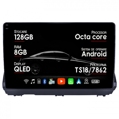 Dacia - Navigatie dedicata Dacia Logan 3 2021-2023, 8GB RAM 128GB ROM, Octacore, Platforma TS18, Android 13, Display QLED 9”, Suporta camera 360º, DSP, Carplay&Android Auto, SIM 4G, Ventilator Activ