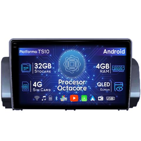 Dacia - Navigatie dedicata Dacia Logan 3, Stepway după 2021, 4GB RAM 32GB ROM, Octacore, Android 14, Display QLED 1K 9", DSP, Carplay&Android Auto, SIM 4G, Bluetooth, Ventilator Activ